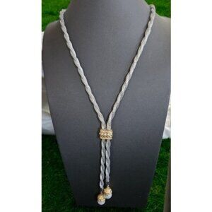 Silvertone Twisted Rope with Gold and Rhinestone Accents Lariat Necklace